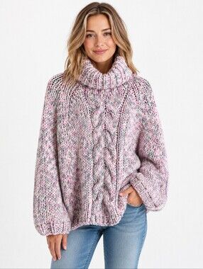 POL Pastel Marled Chunky Cable Knit Cowl Neck Oversized Sweater Small NWOT